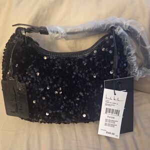 NWT Nicole Miller New York, Black Sequin HOBO Shoulder Bag